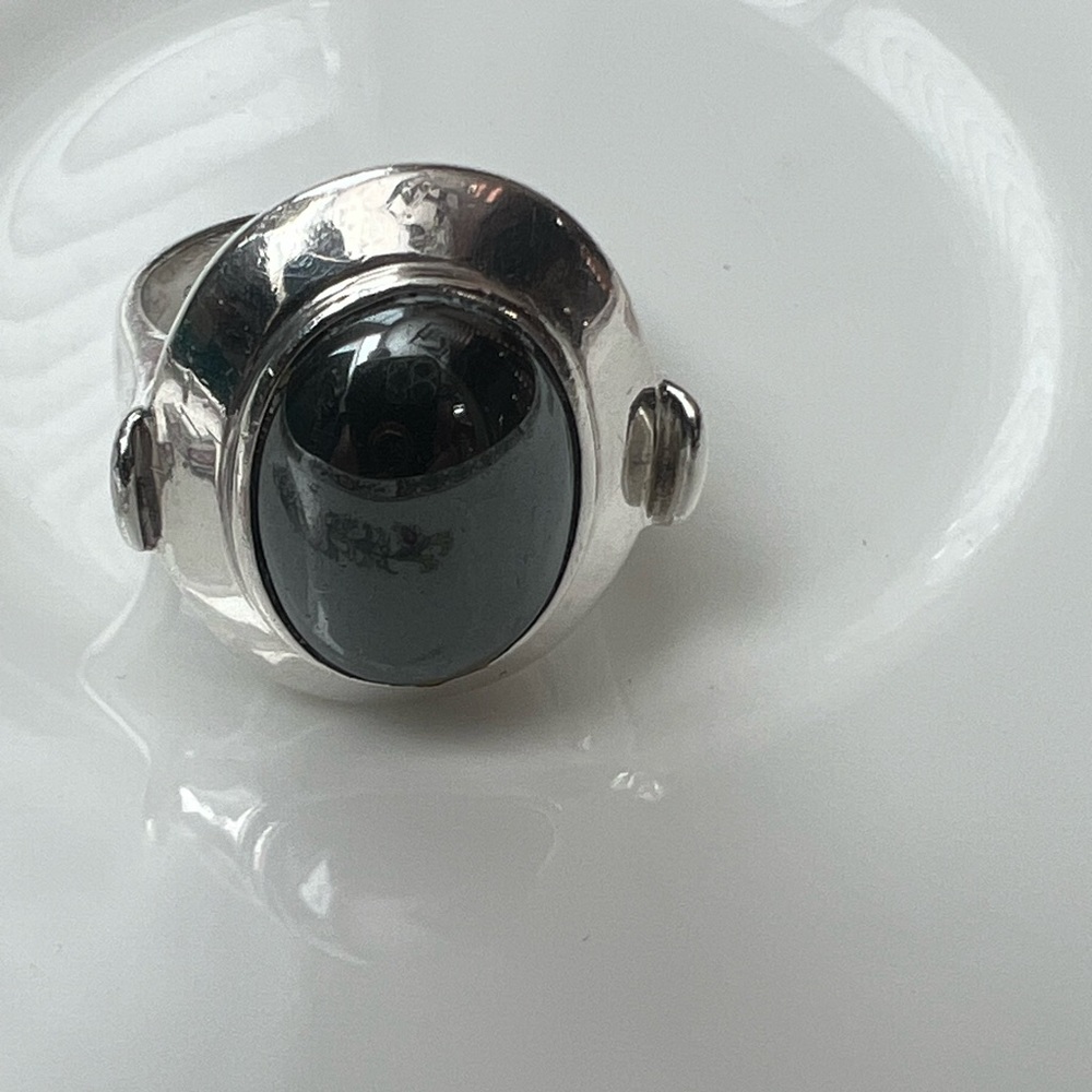 Sterling Silver Vintage Hematite Ring Size 8